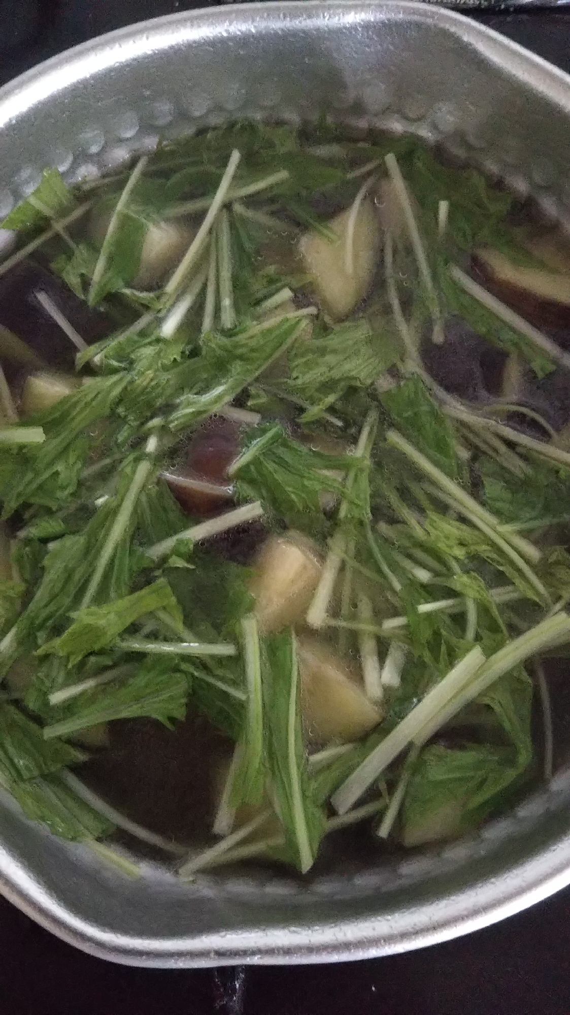 水菜と茄子の中華スープ