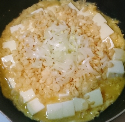 揚げ玉の食感が良いですね、青ねぎがないので長ねぎをのせましたが美味しかったです