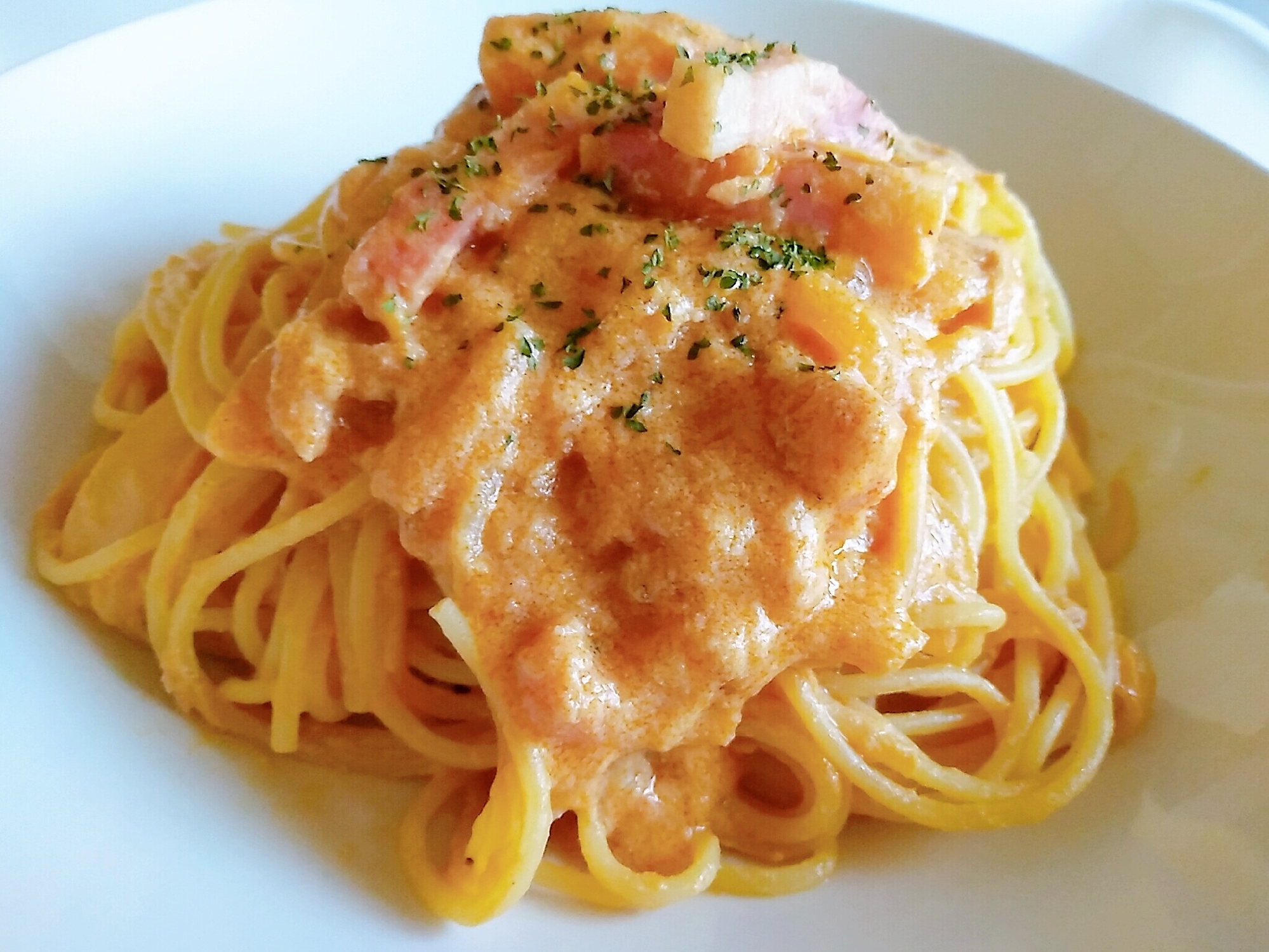 ケチャップで♪ベーコンとツナのトマトクリームパスタ