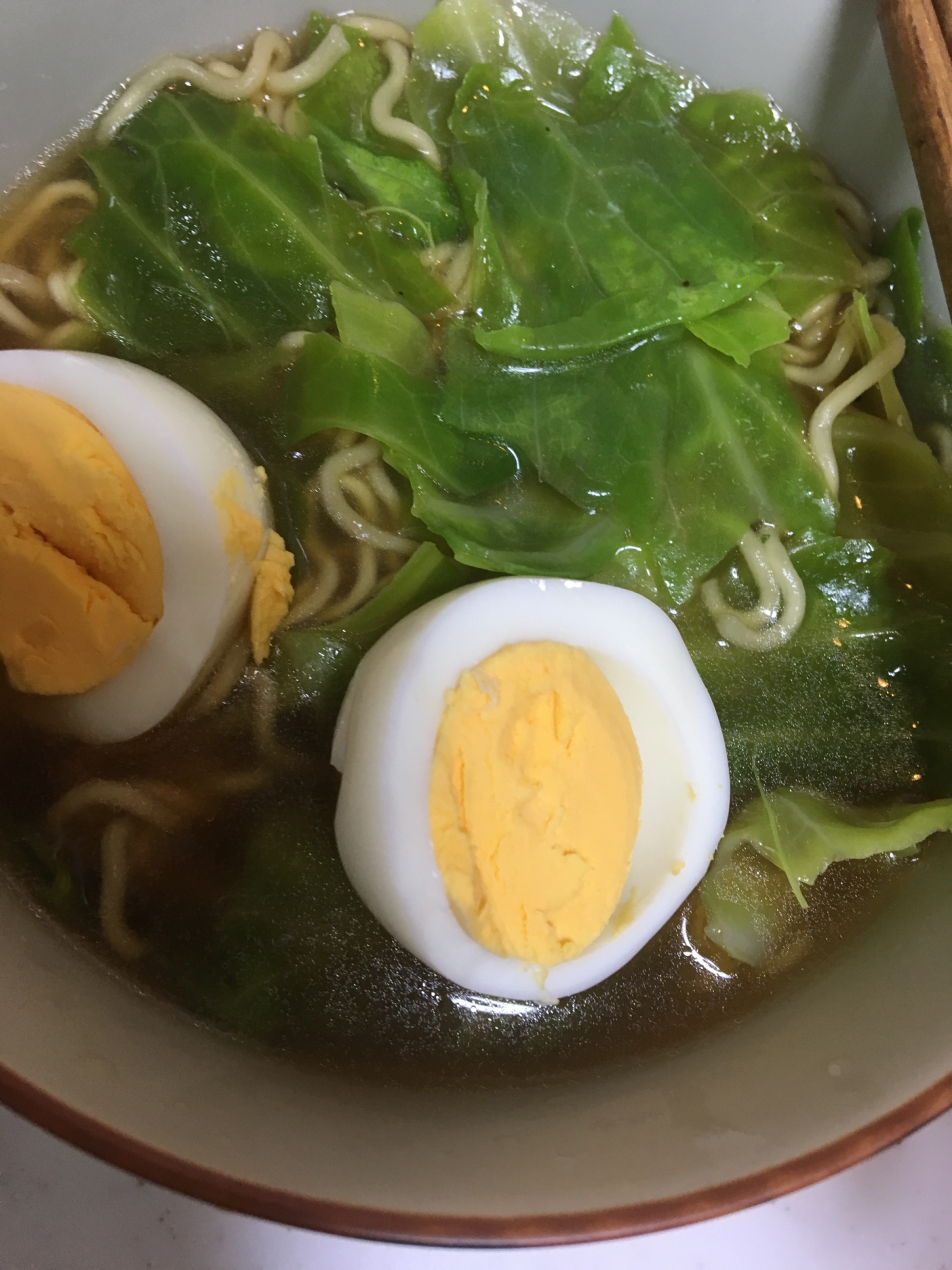 春キャベツとゆで卵の醤油ラーメン(^^)