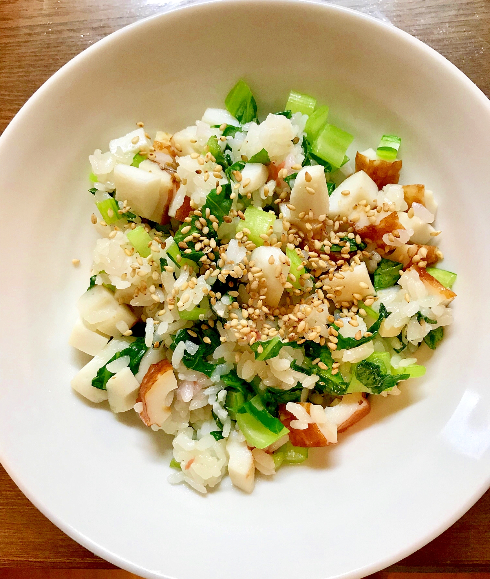 小松菜と竹輪の梅炒飯