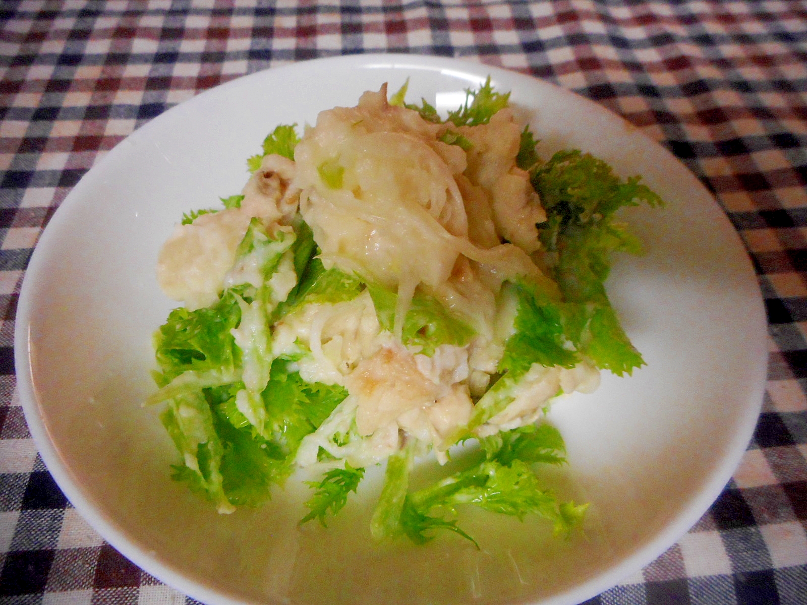 塩サバとワサビ菜のポテトサラダ