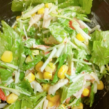 レンジで簡単♡彩り綺麗♡水菜のコールスロー風サラダ