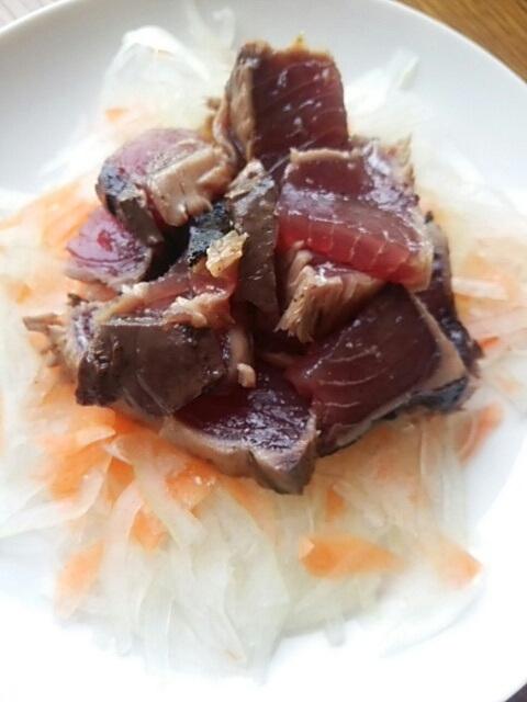 鰹のたたき　ごま油塩
