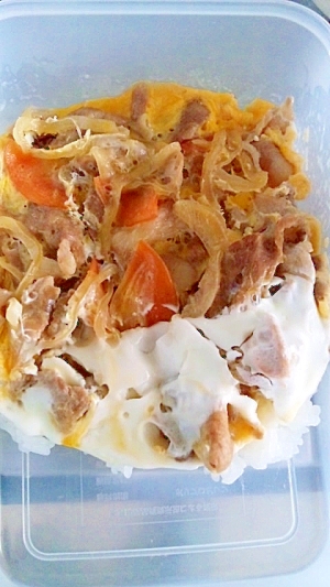 残りの豚丼をレンジでお弁当リメイク