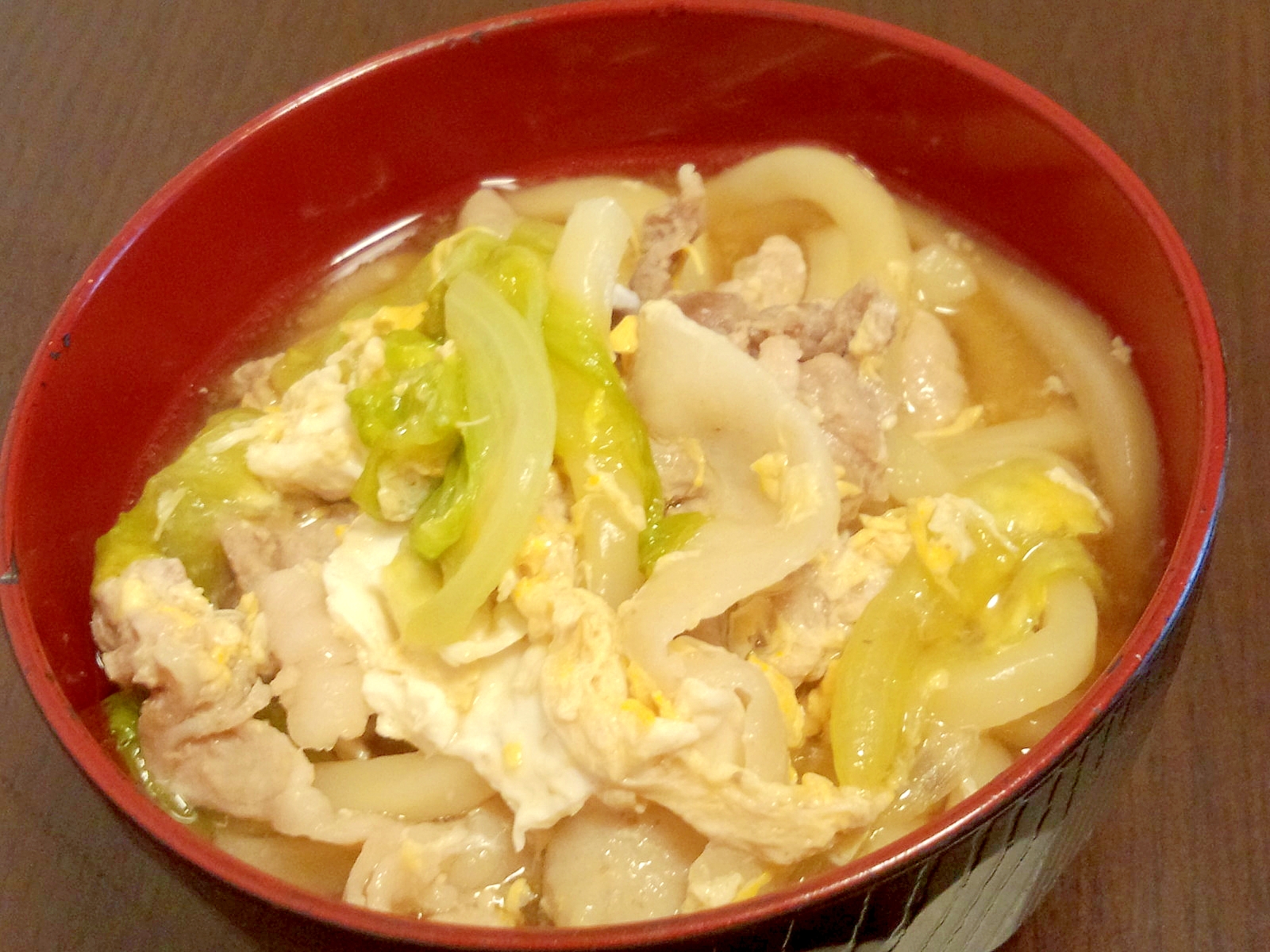 温まる♪レタスと豚肉のたまごうどん☆