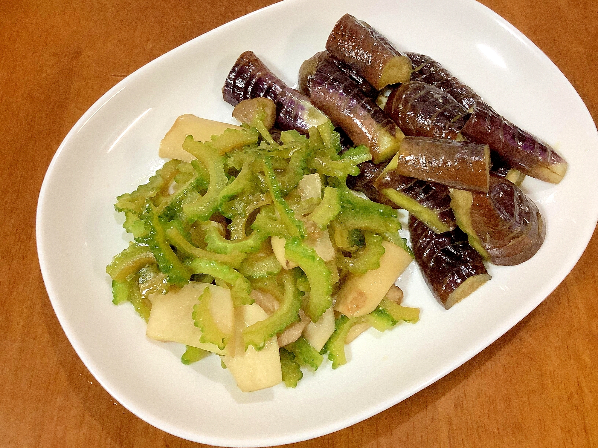 なすとゴーヤエリンギの麺つゆ煮