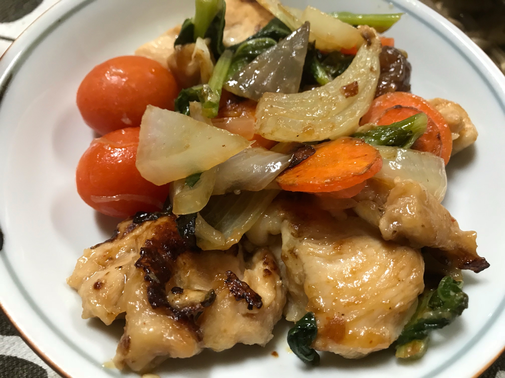 鳥モモ肉とダイコンと玉ねぎの醤油炒め