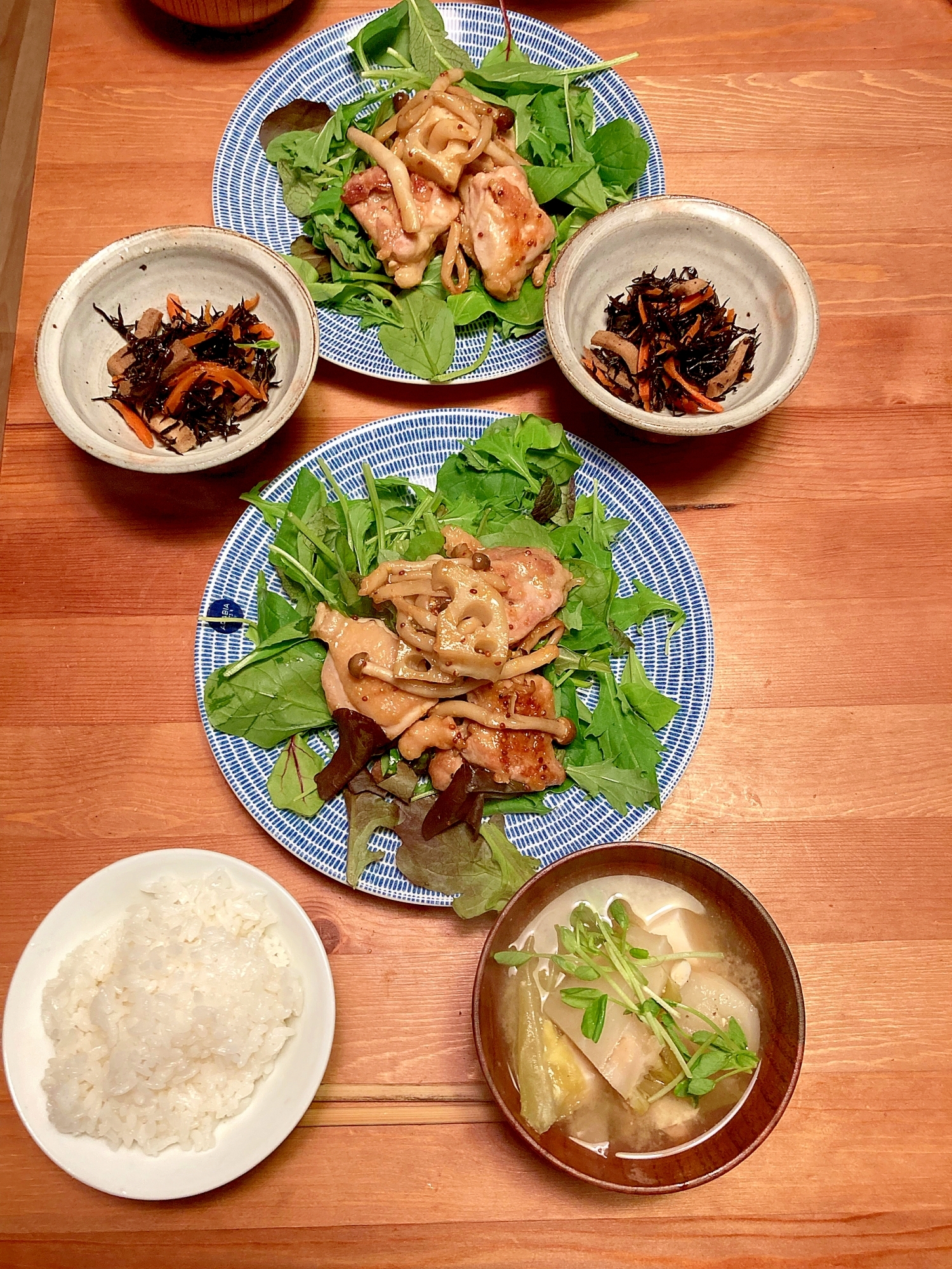 鶏にくとれんこん、しめじのハニーマスタード焼き