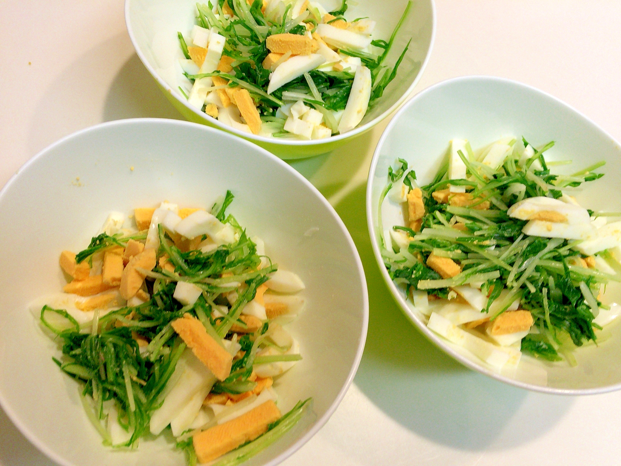 塩でいただく☆シャキシャキ水菜と茹で卵のサラダ