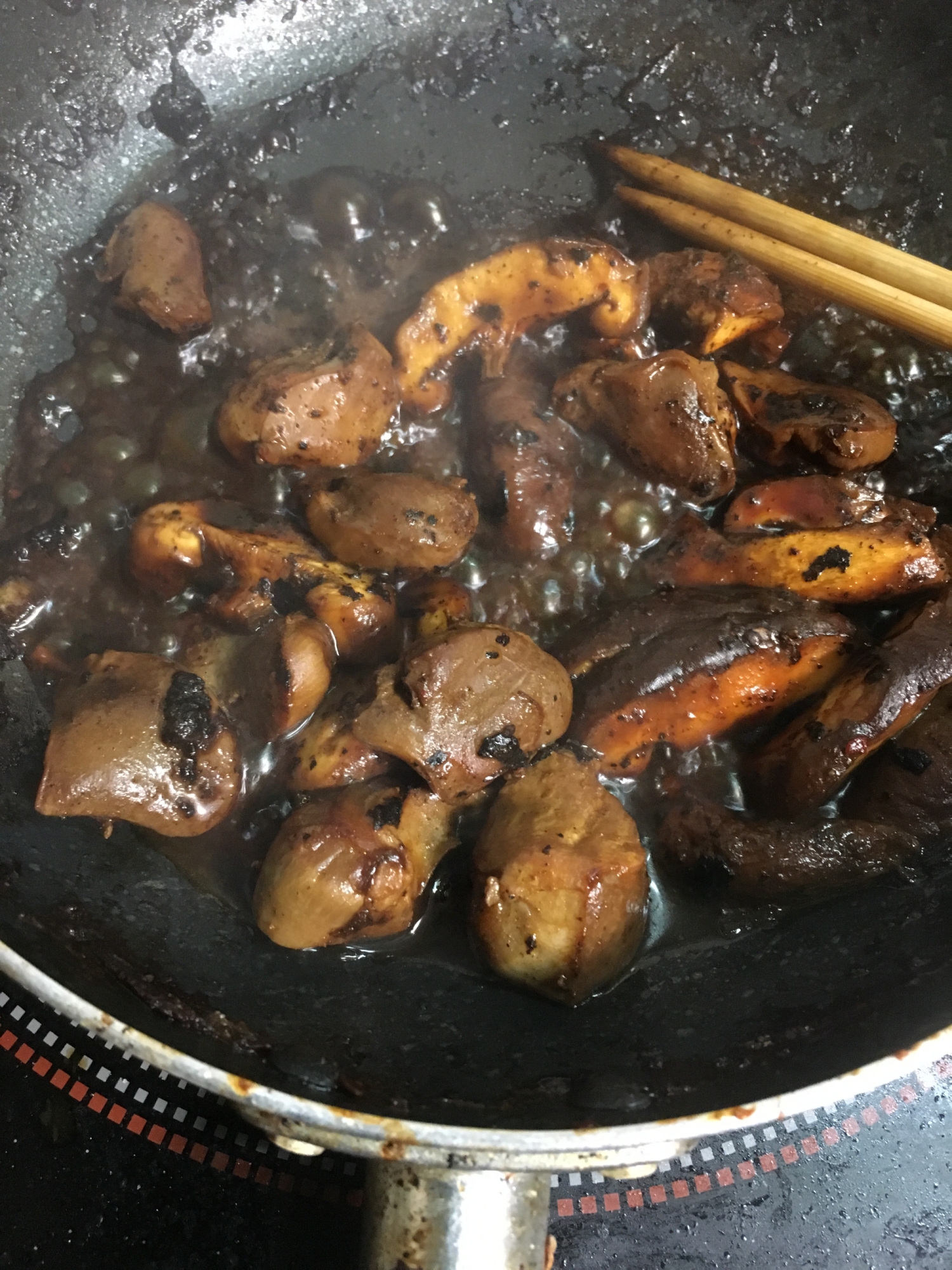 酒の肴：砂肝椎茸醤油炒め