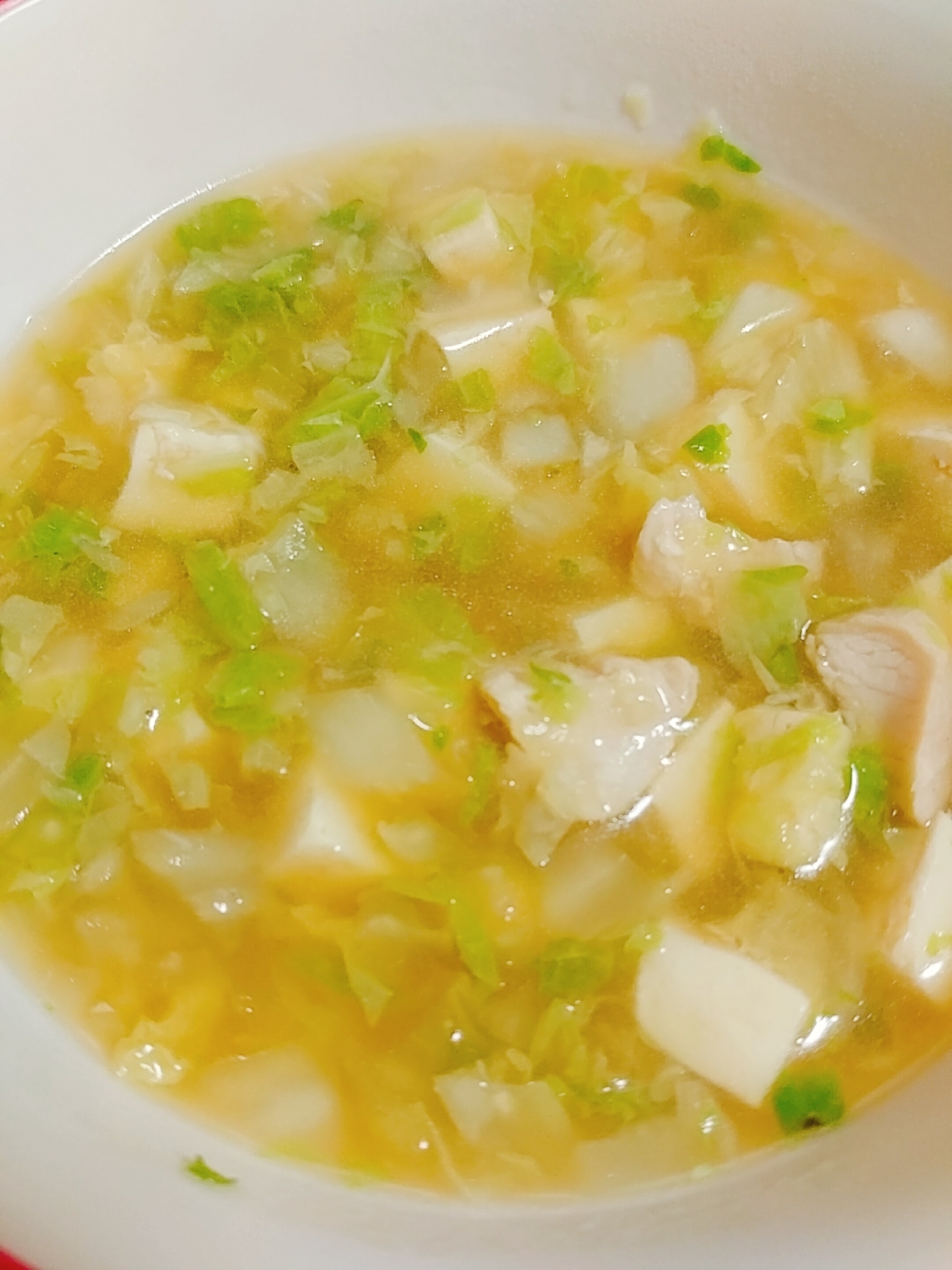 白菜　豆腐　鶏胸の和風スープ