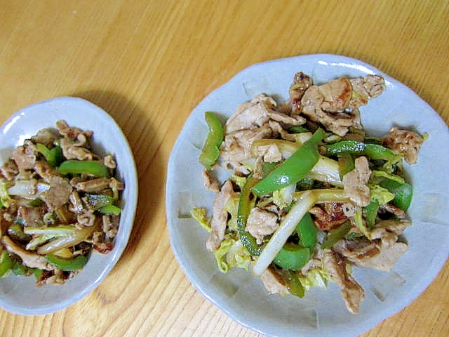 白菜椎茸ピーマン牡蠣油醤油焼き