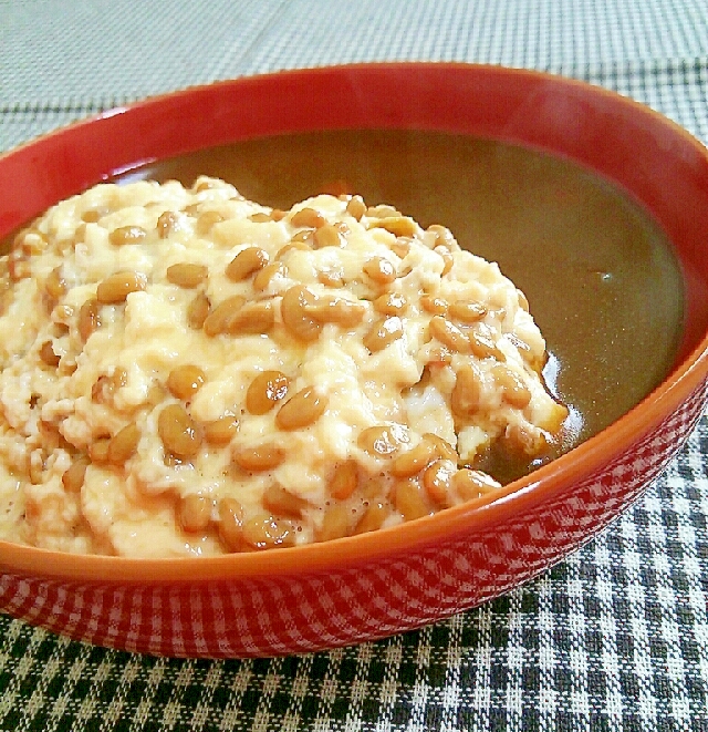 辛いカレーをマイルドに☆オム納豆カレーライス