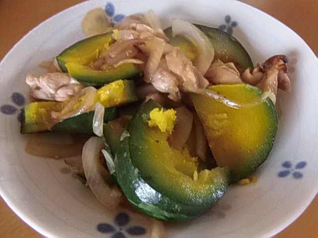 カボチャと鶏肉の照り焼き炒め