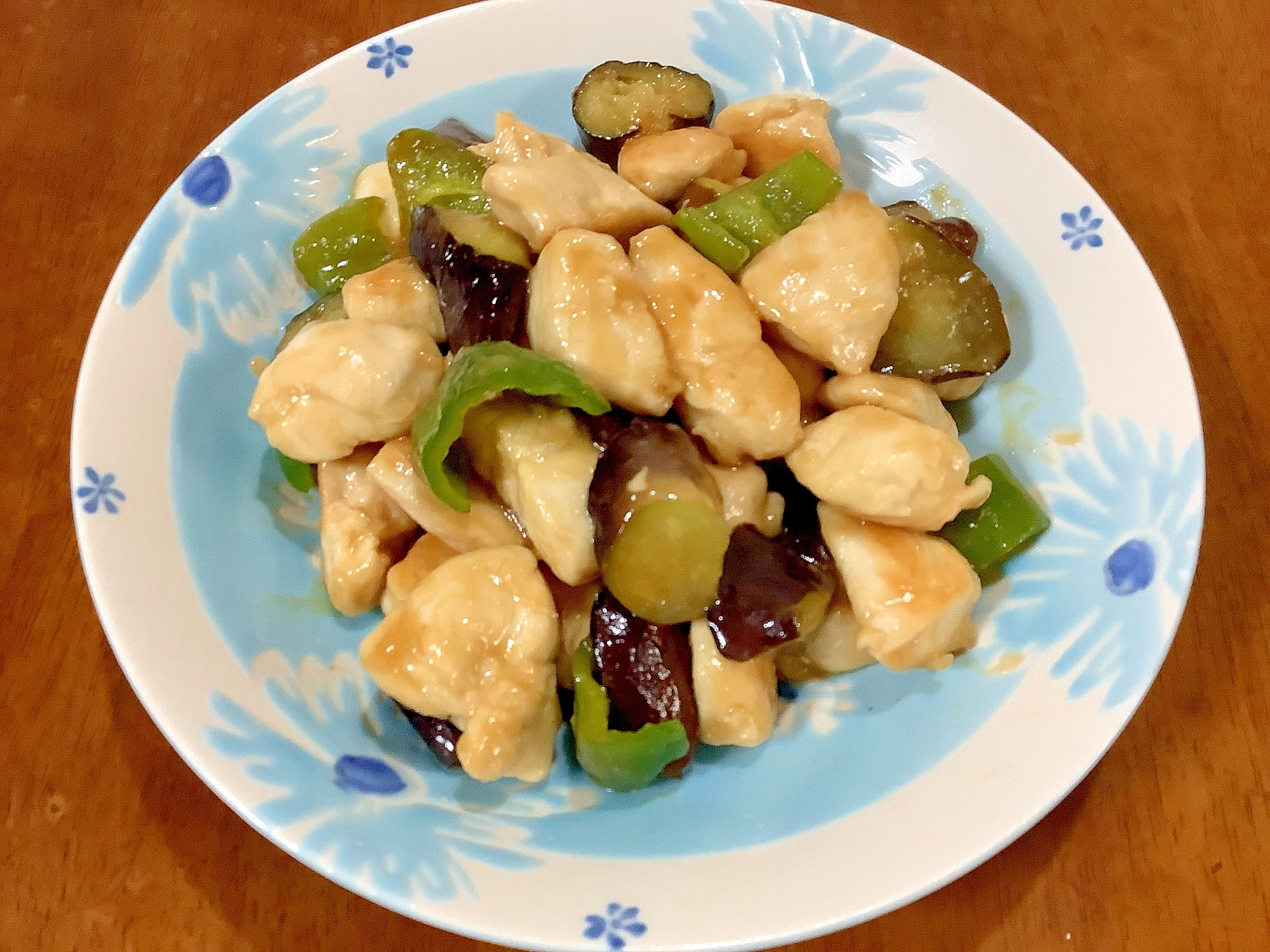 ささみとなすピーマンの甘酢炒め