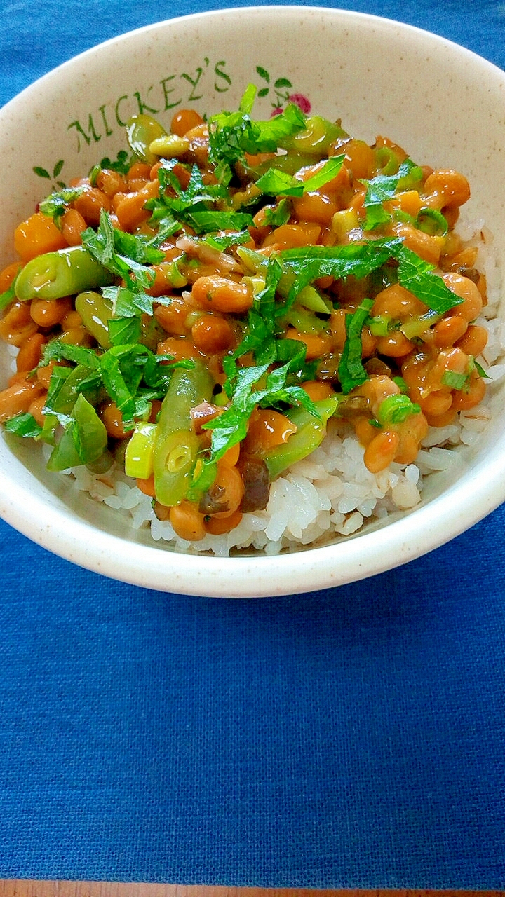 納豆の食べ方-しば漬け＆緑黄色野菜♪