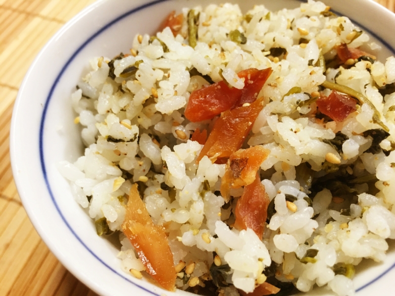 鮭とばと冬菜の漬け物の混ぜごはん