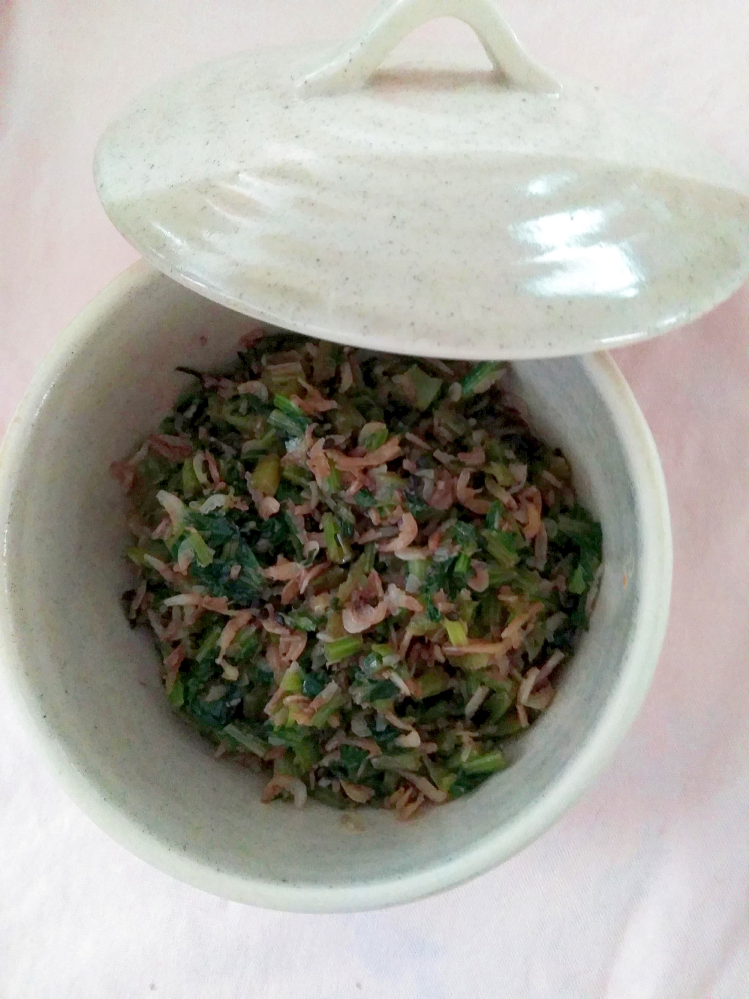 節約!かぶの葉とあみえびのつくだ煮