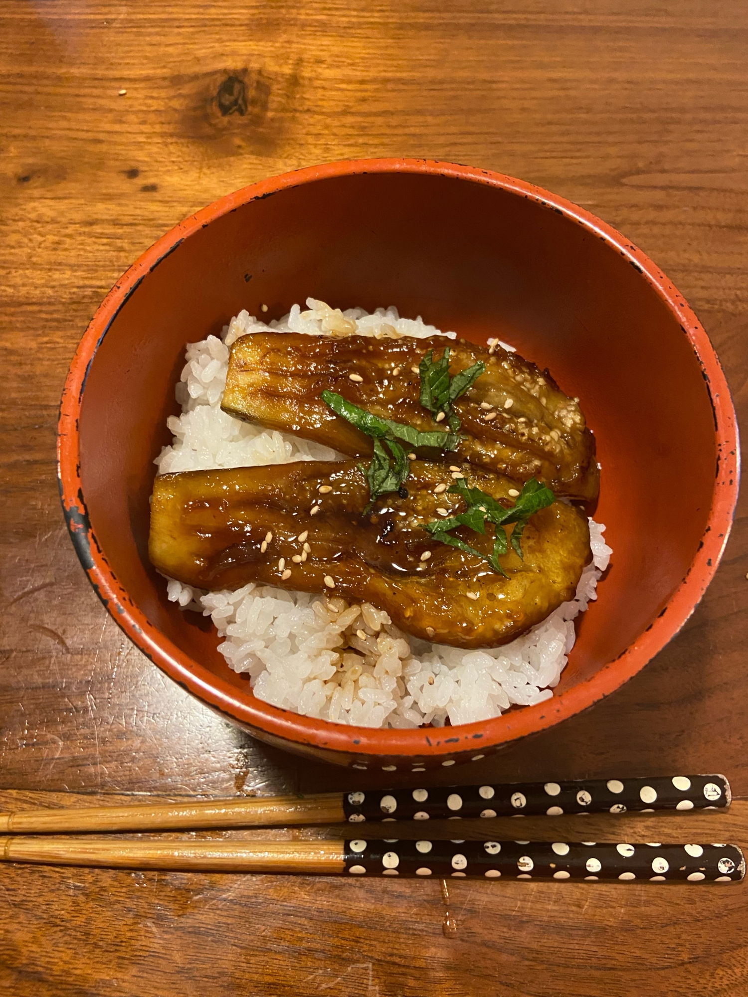 茄子丼！蒲焼き風