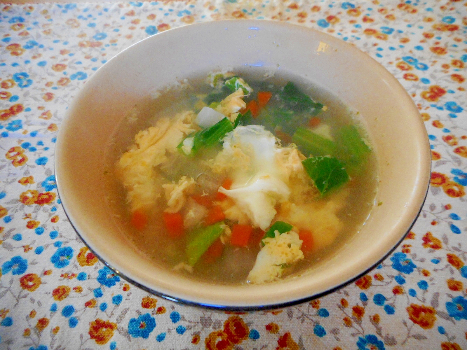 小松菜、大根、ニンジンの卵コンソメスープ