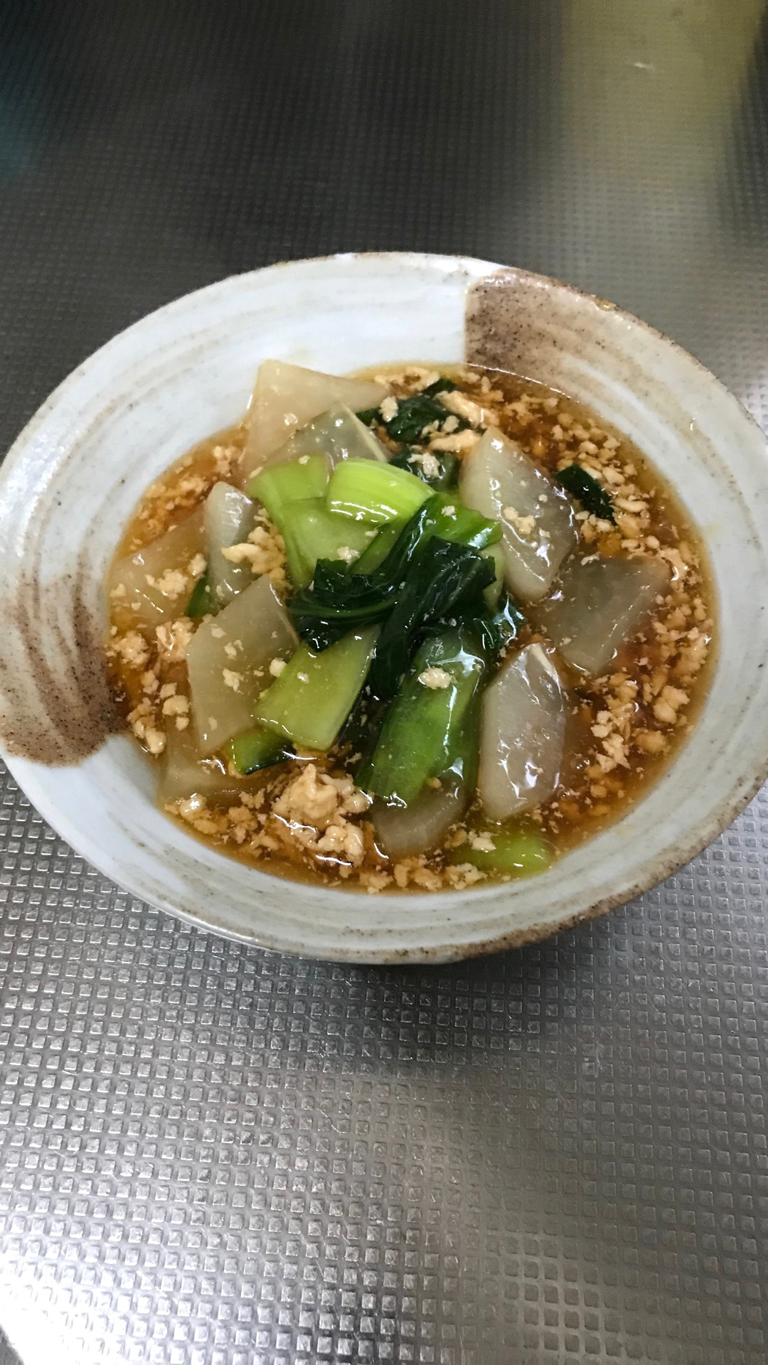 大根とチンゲン菜の鶏ひき肉あんかけ