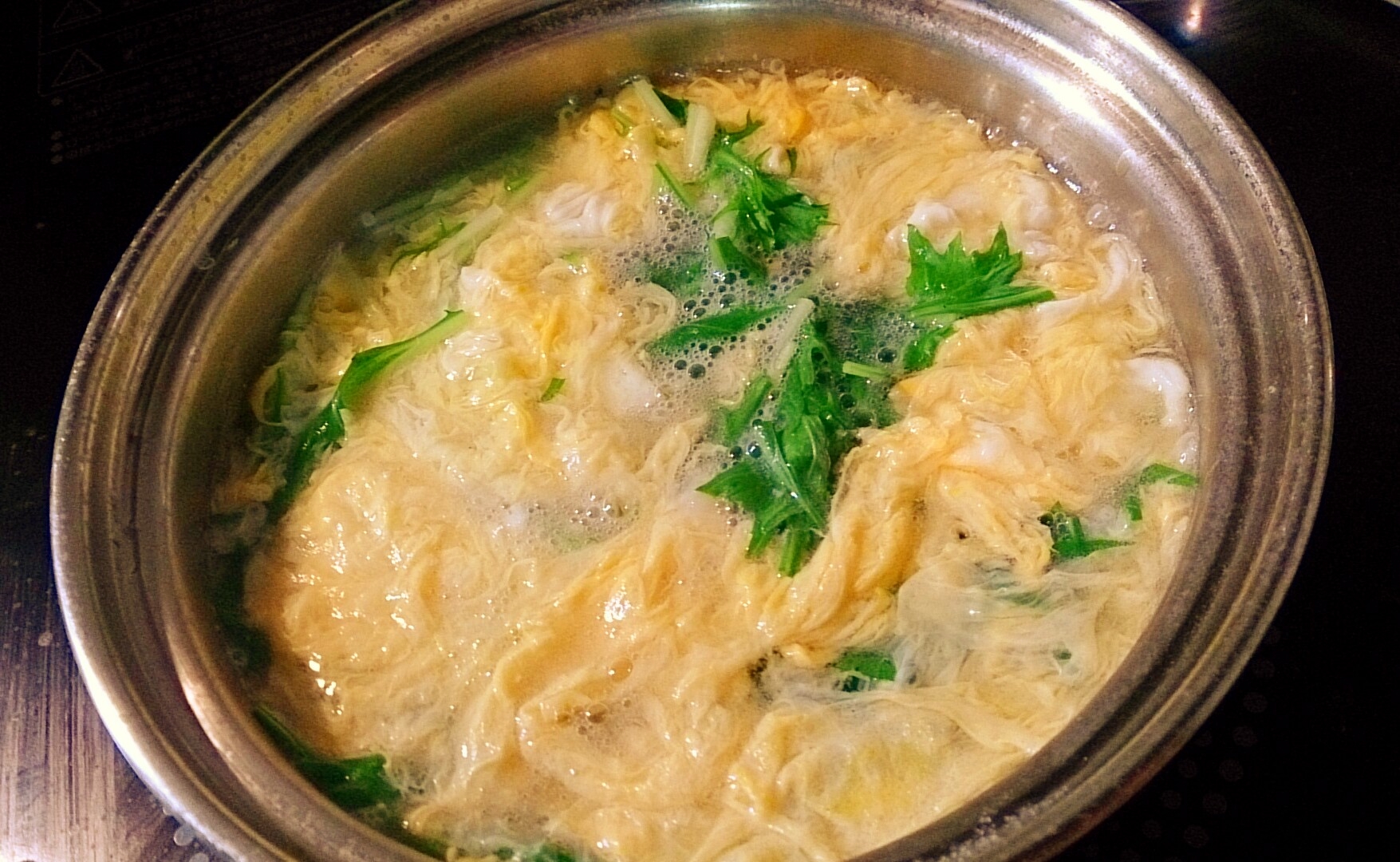 水菜のふわふわかきたまスープ