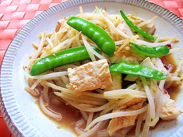 節約おかず♪もやしと豆腐のソース炒め