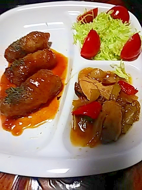 鶏ハムと玉ねぎ赤パプリカの炒め葛あん煮