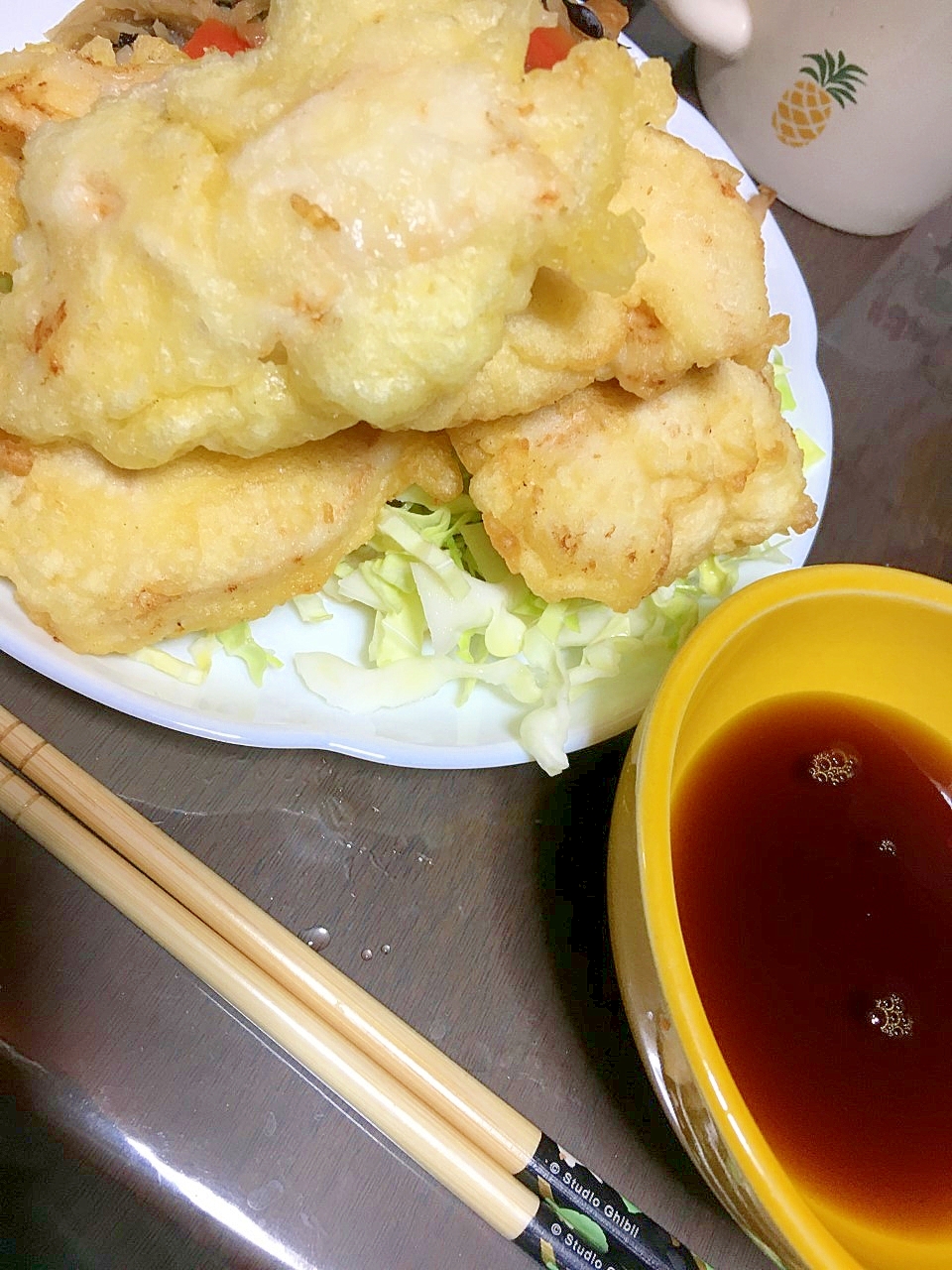 本場の味。酢醤油で食べる鶏天！！