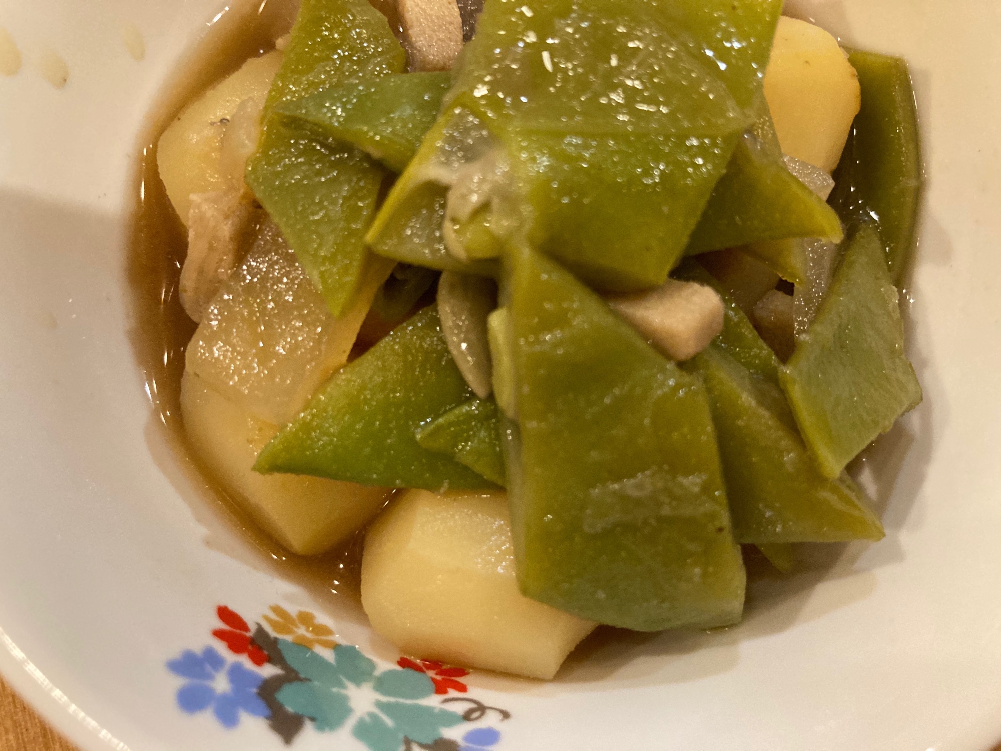 じゃがいもとモロッコインゲンと高野豆腐の煮物