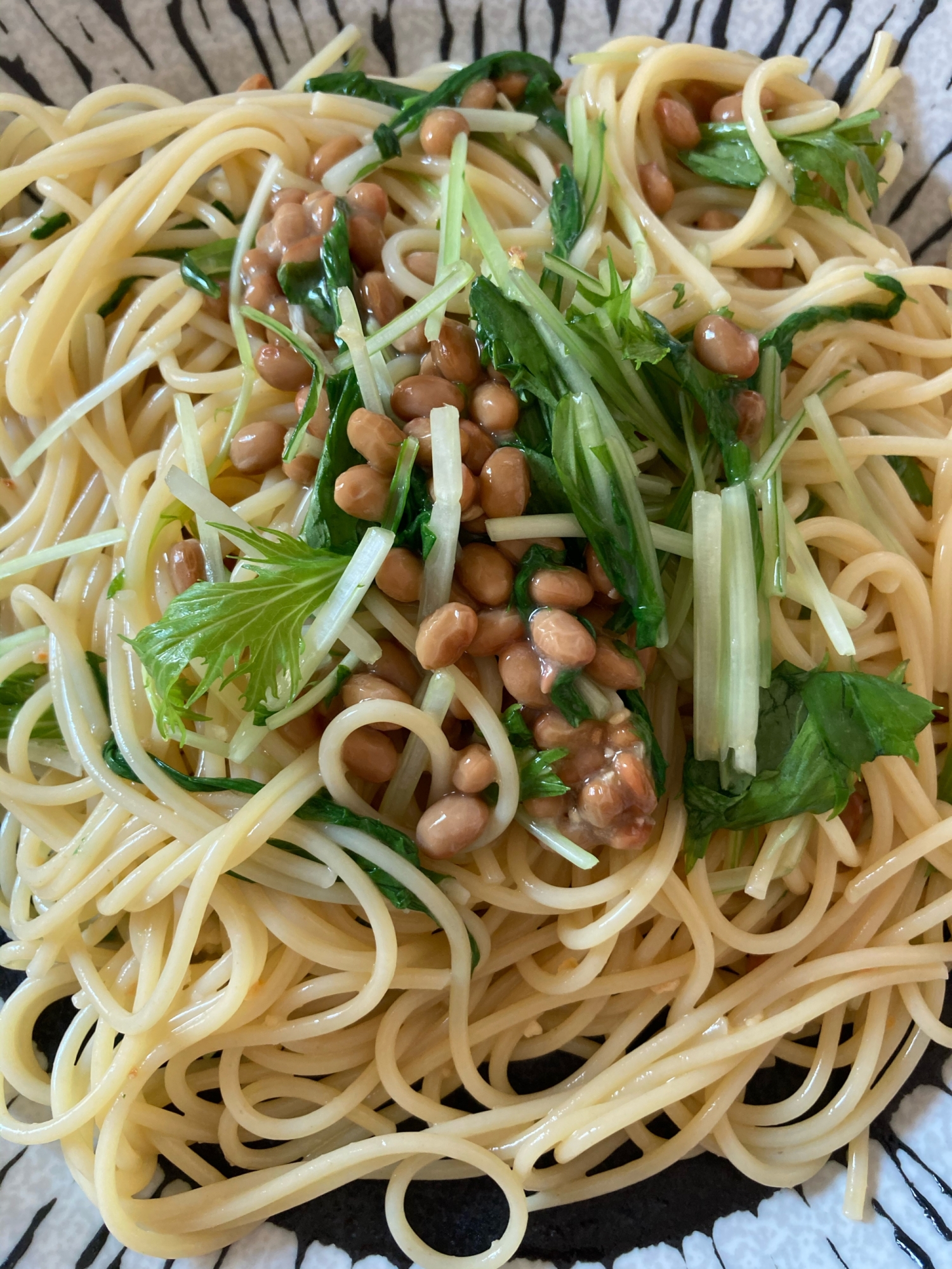 レンチン♪納豆と水菜のパスタ