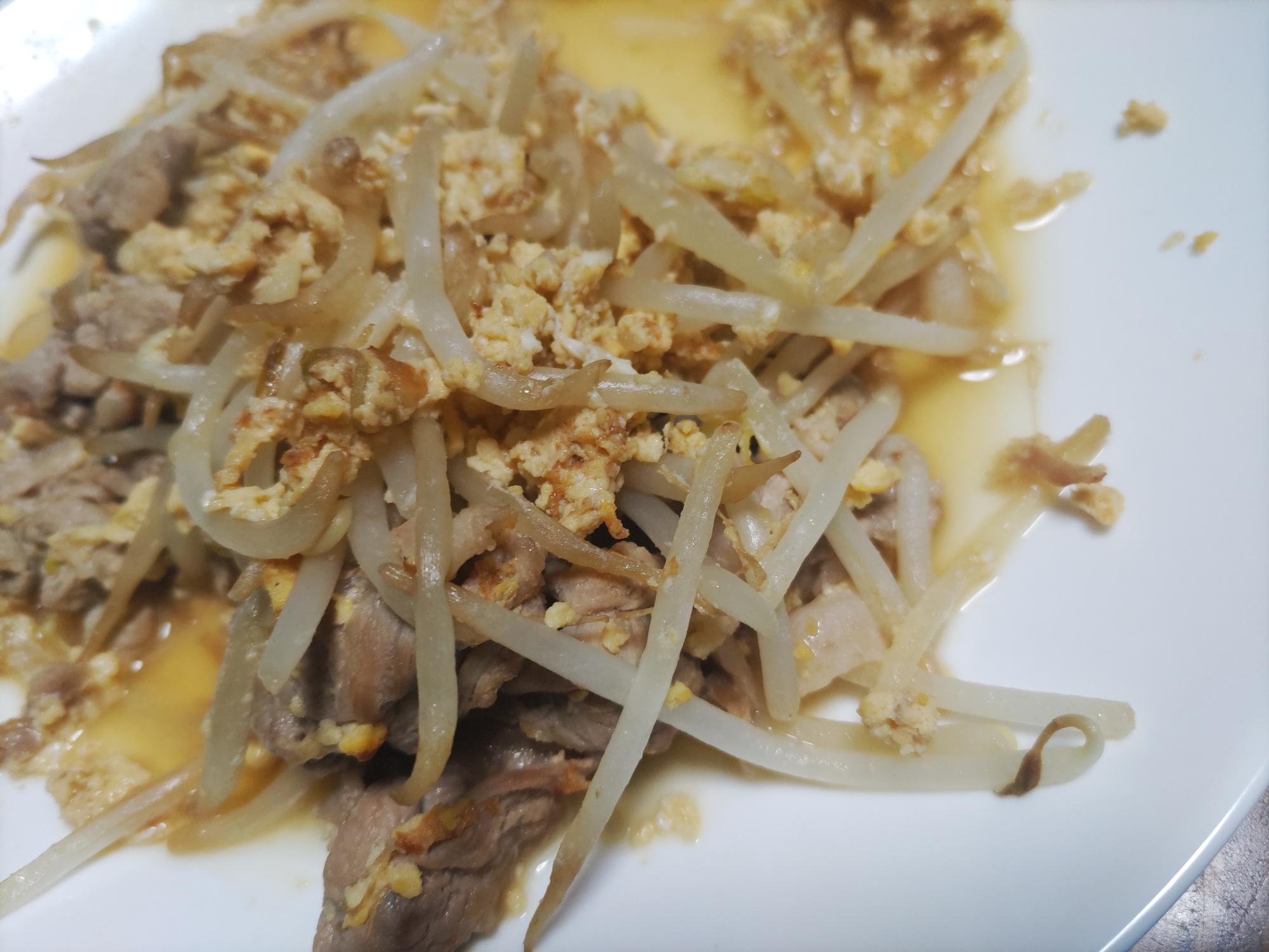 豚肉ともやしと卵のポン酢炒め