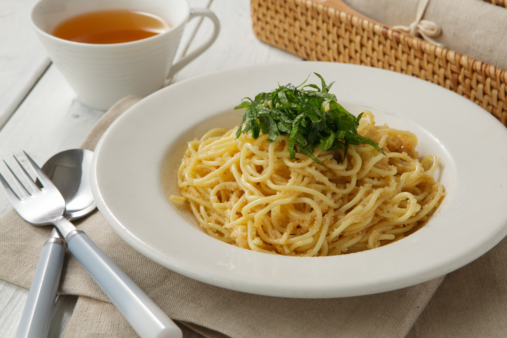 アマランサスのなんちゃって明太子パスタ