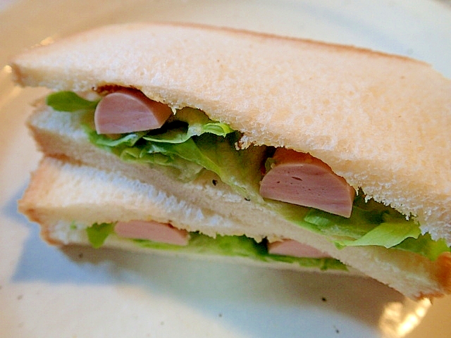 レタスと魚肉ソーセージのスパイシーサンドイッチ
