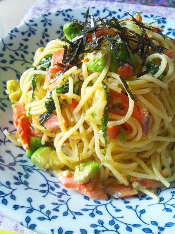 焼鮭とカッテージチーズの和風パスタ