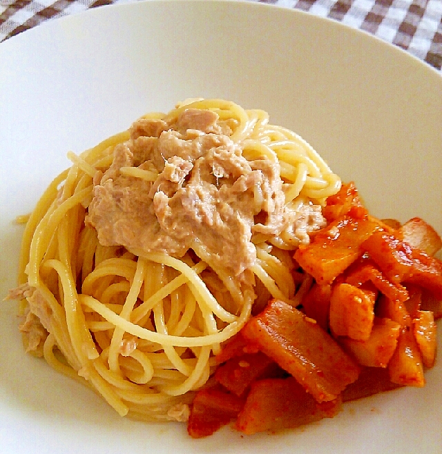 簡単和えるだけ☆ツナとキムチのパスタ