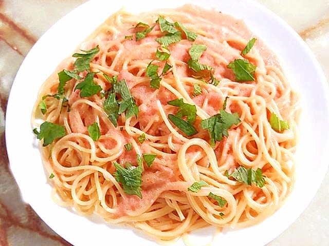 麺だけゆでれば5分でOK!明太子のクリームパスタ♪