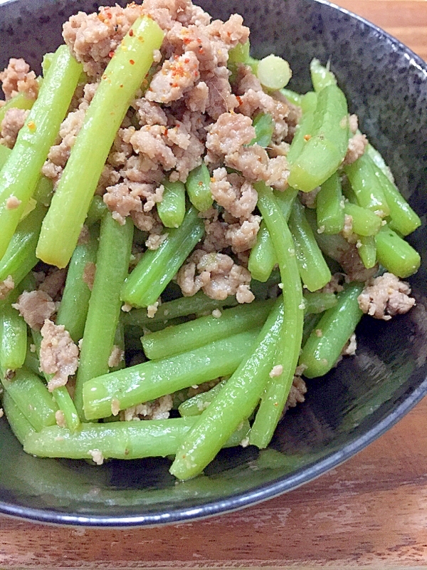 山菜^ ^ミズと豚ひき肉炒め♪