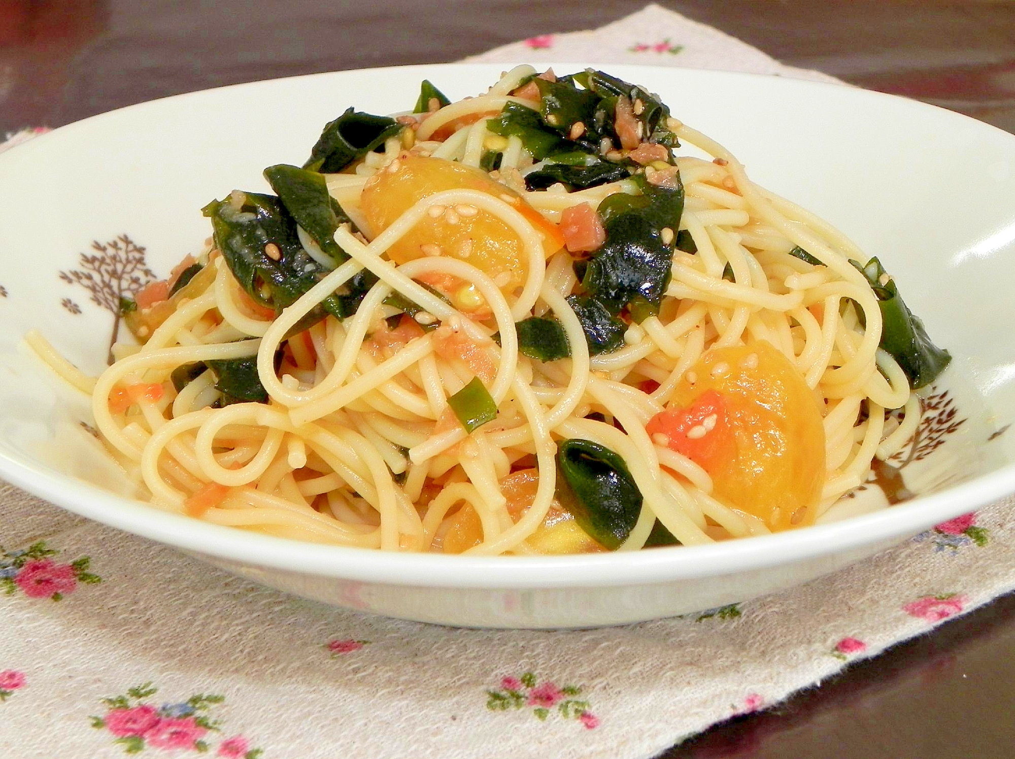 夏はさっぱり和風わかめ冷製パスタ