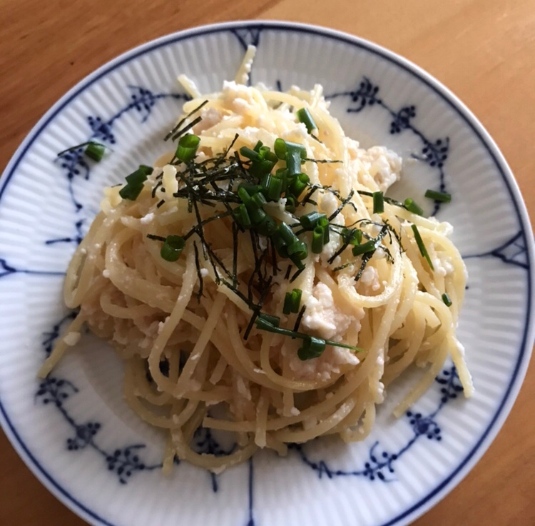 卵白炒り卵と細ねぎのたらこパスタ