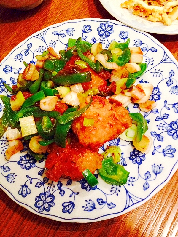 竜田揚げリメイク☆麺つゆで余り野菜と炒めてみました