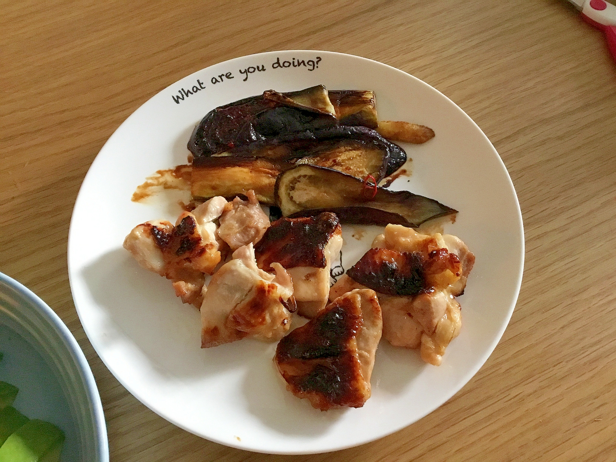 グリルチキンと甘辛焼きナス