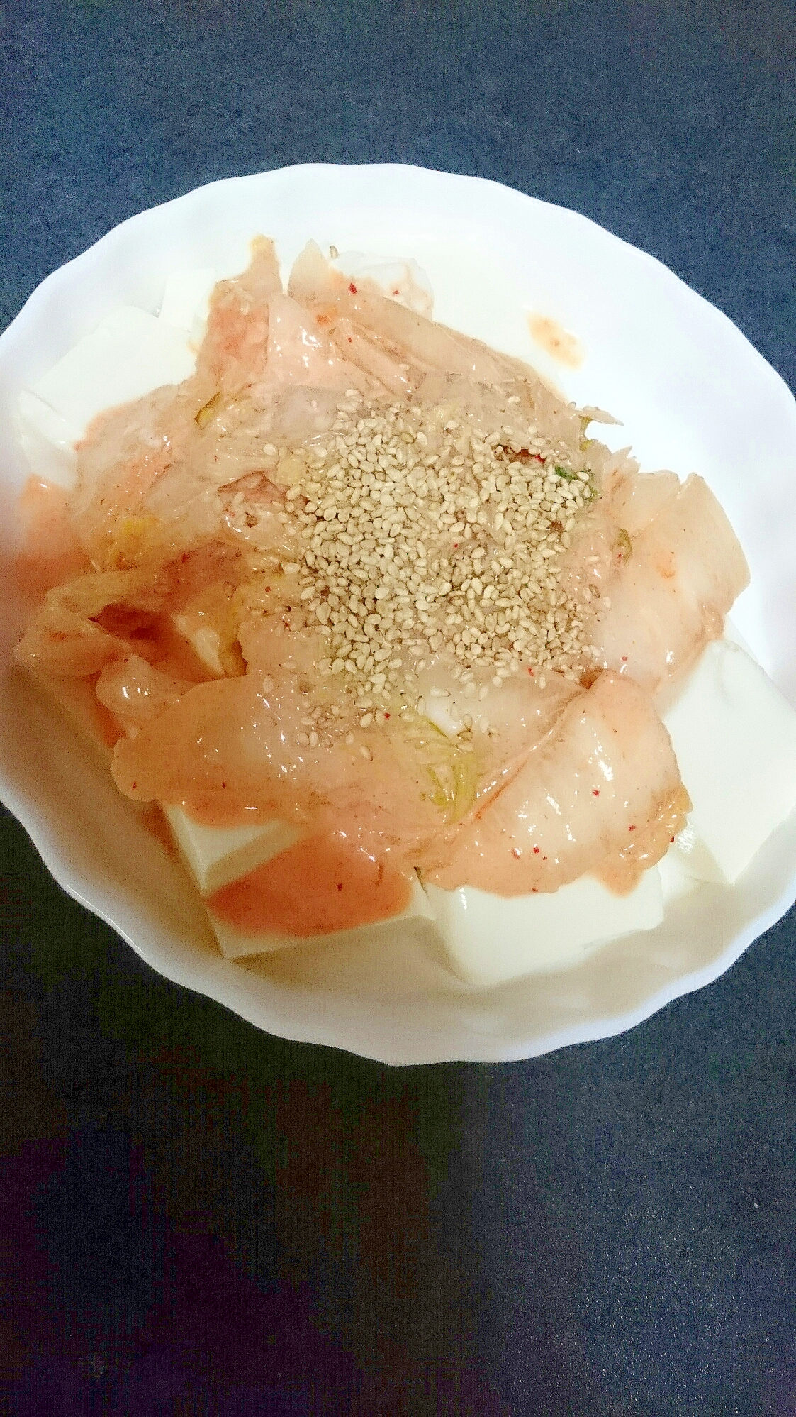 簡単一品☆マヨキムチ乗せ☆豆腐サラダ