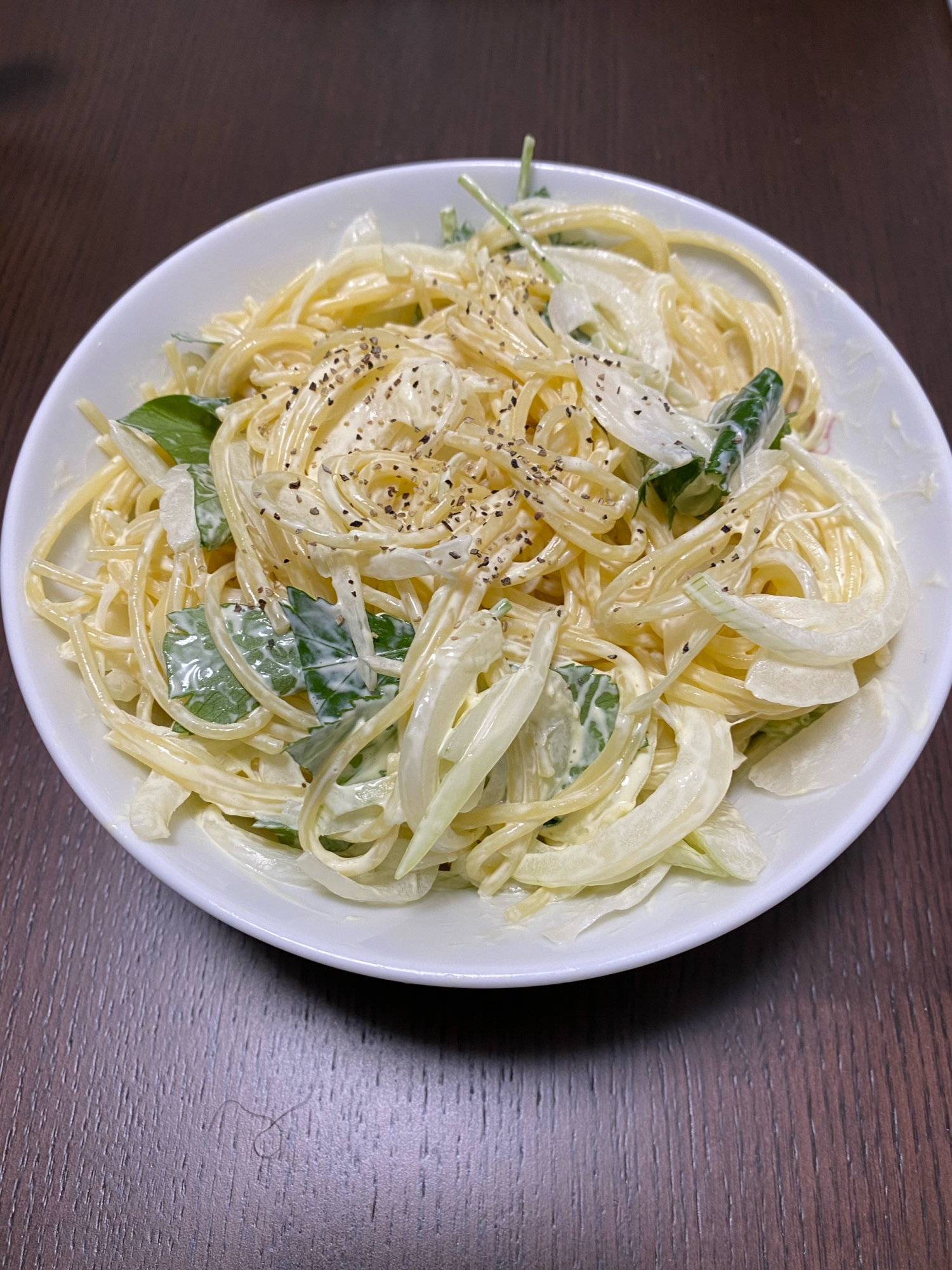 新玉ねぎと三つ葉のスパゲティサラダ
