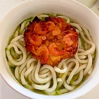 残ったアオサのおすましで　かき揚げうどん