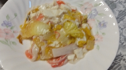 簡単♡白菜とカニカマの玉子あんかけ豆腐