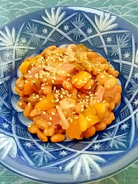 納豆の食べ方-かぼちゃ＆漬物♪