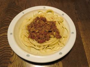 ゴーヤと鯖水煮缶のスパゲッティーニ