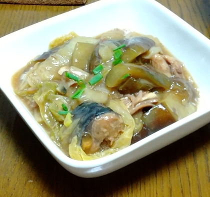 サバ味噌煮缶と白菜の簡単煮物